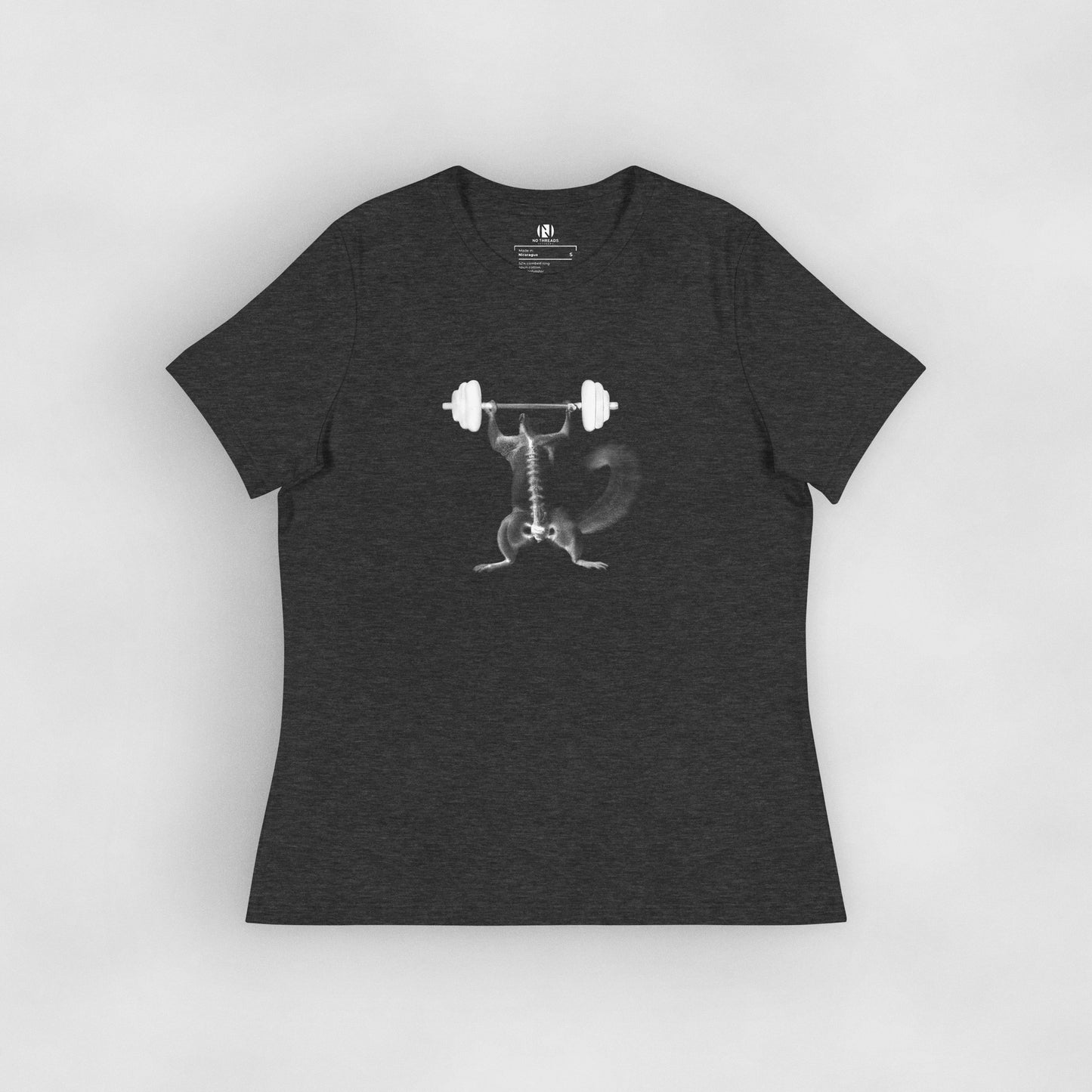 Women's black graphic tee | Squirrel working out