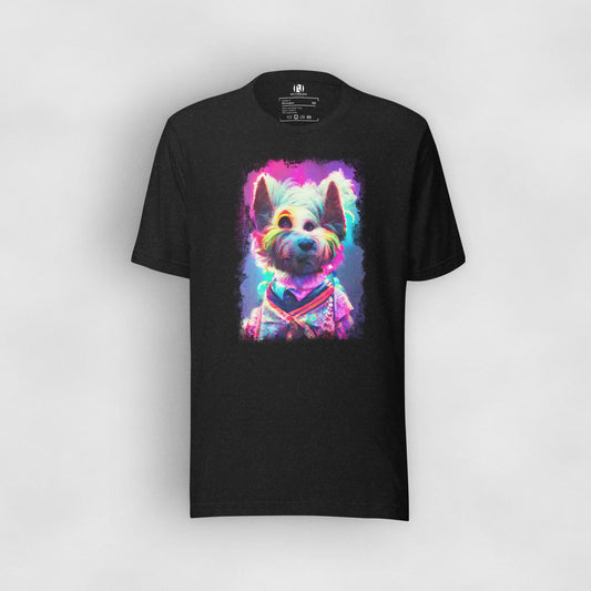 Men's black graphic tee | Westie dancing to a rave